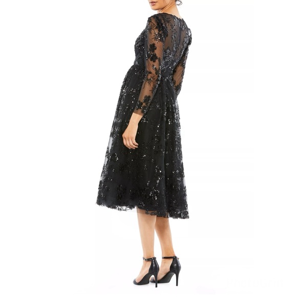 Mac Duggal Black Illusions Embroidered Beaded Sequined Midi Dress Size 0 BNWT - Picture 3 of 16